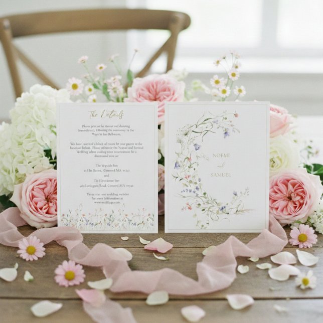 Tarjeta De Recepción Elegante acuarela Boda de flores silvestres detall (Subido por el creador)