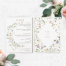 Tarjeta De Recepción Elegante acuarela Boda de flores silvestres detall