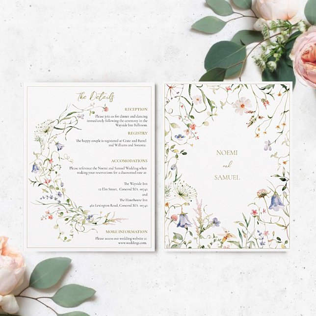 Tarjeta De Recepción Elegante acuarela Boda de flores silvestres detall (Subido por el creador)
