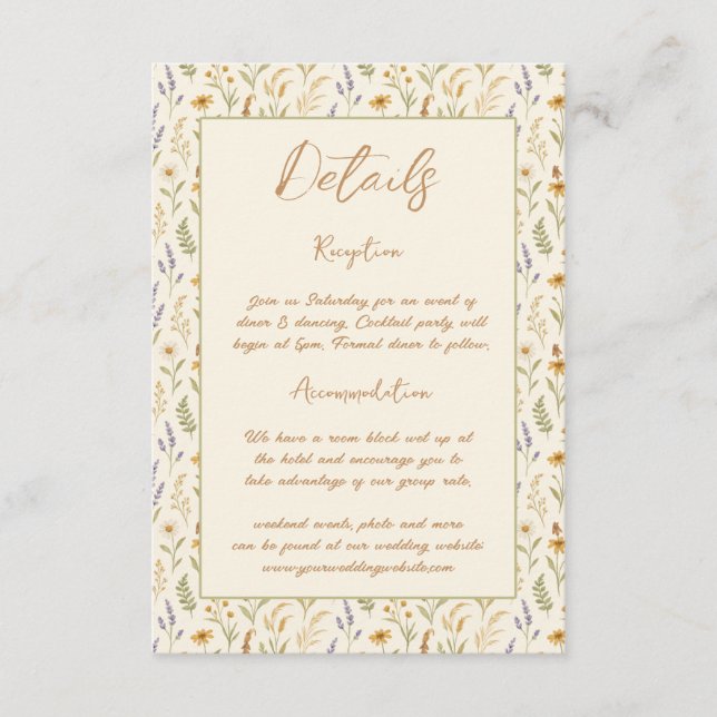 Tarjeta De Recepción Elegante acuarela Boda Floral de flores silvestres (Anverso)