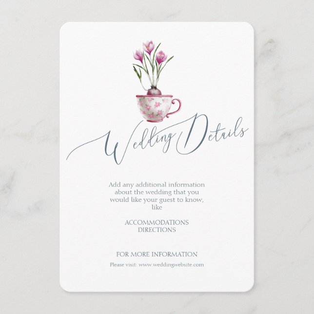 Tarjeta De Recepción Elegante acuarela Boda floral detalles (Anverso)