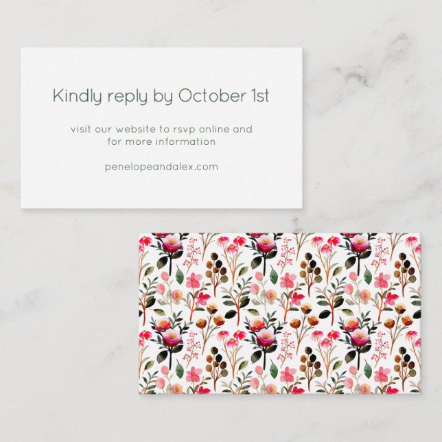 Tarjeta De Recepción Elegante acuarela Boda verde rosa RSVP (Anverso / Reverso)