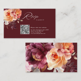 Tarjeta De Recepción Elegante acuarela Borgoña QR Boda de código RSVP