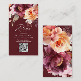 Tarjeta De Recepción Elegante acuarela Borgoña QR Boda de código RSVP