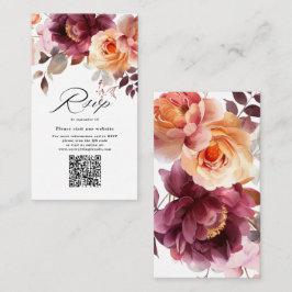 Tarjeta De Recepción Elegante acuarela Borgoña QR Boda de código RSVP