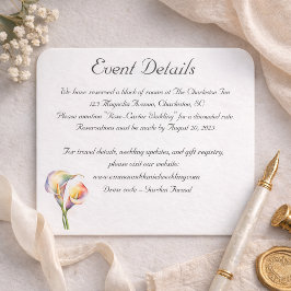 Tarjeta De Recepción Elegante acuarela Calla Lilies Romántico Floral