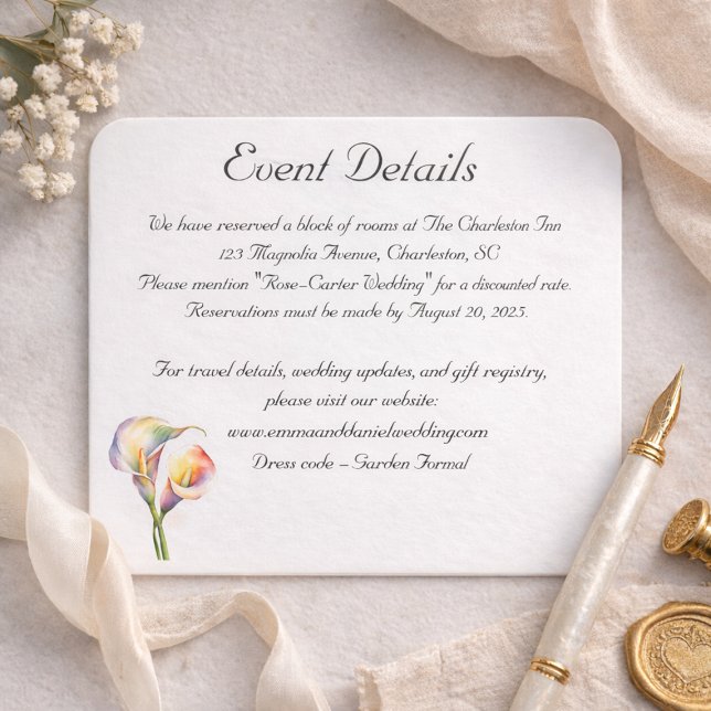 Tarjeta De Recepción Elegante acuarela Calla Lilies Romántico Floral (Subido por el creador)