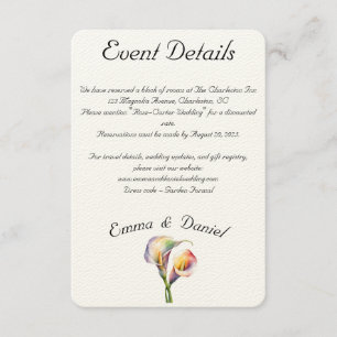 Tarjeta De Recepción Elegante acuarela Calla Lilies Romántico Floral