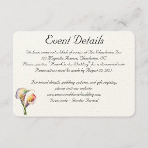 Tarjeta De Recepción Elegante acuarela Calla Lilies Romántico Floral
