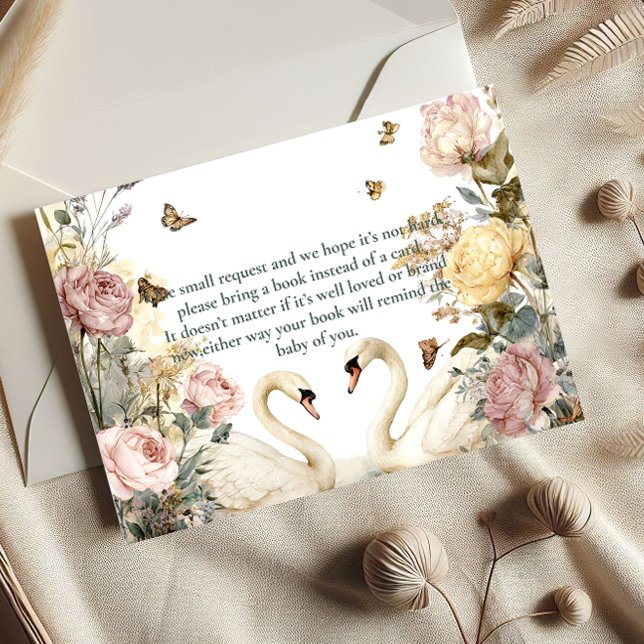 Tarjeta De Recepción Elegante acuarela cisnes libros para bebé (Subido por el creador)
