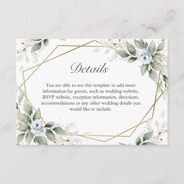 Tarjeta De Recepción Elegante acuarela Dusty Detalles del Foliage azul (Anverso)