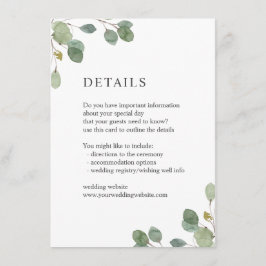 Tarjeta De Recepción Elegante acuarela Eucalyptus Bodas Detalles