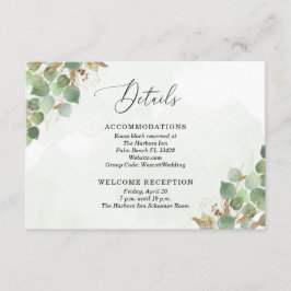 Tarjeta De Recepción Elegante acuarela Eucalyptus Green Accent Gold