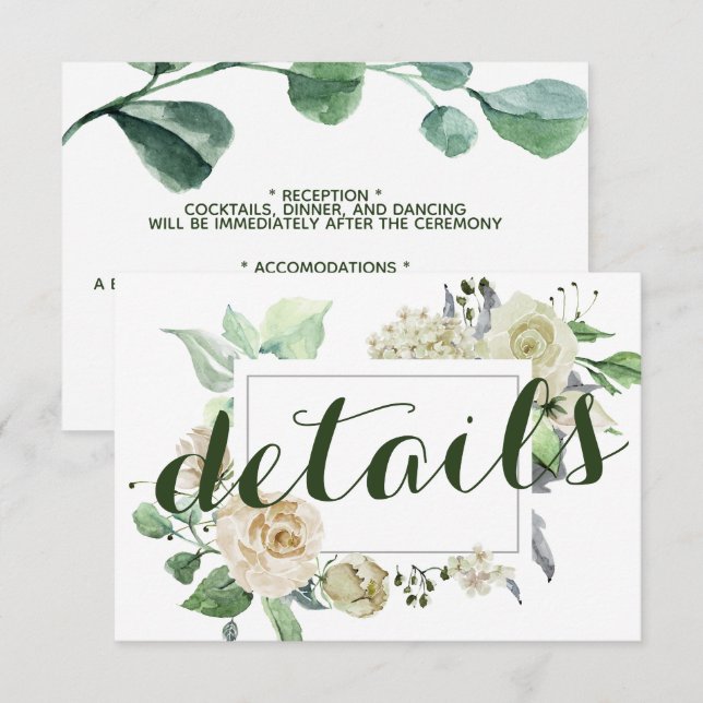 Tarjeta De Recepción Elegante acuarela Floral Boda botánico detalle (Anverso / Reverso)