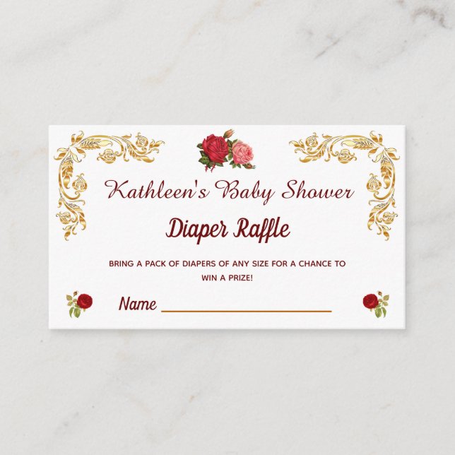 Tarjeta De Recepción Elegante acuarela Floral Diaper Raffle Tickets En (Anverso)