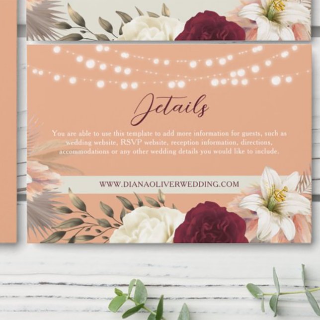 Tarjeta De Recepción Elegante acuarela Floral Fall Wedding Detalles de  (Subido por el creador)