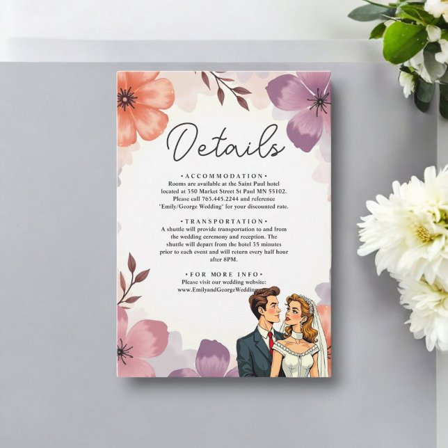 Tarjeta De Recepción Elegante acuarela Floral Romántica Pareja Boda (Subido por el creador)
