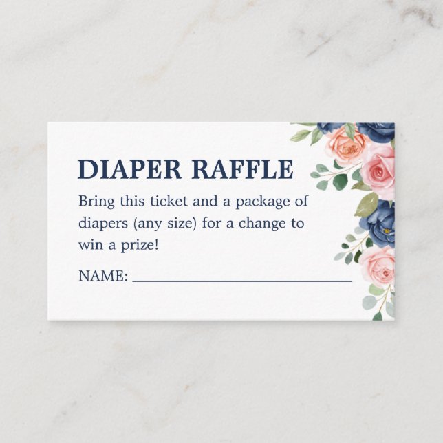 Tarjeta De Recepción Elegante acuarela Flores Diaper Raffle Ticket (Anverso)