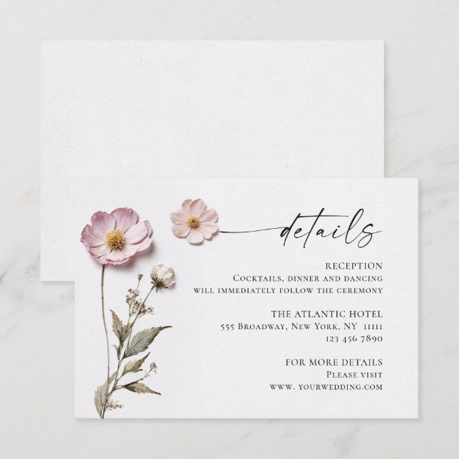 Tarjeta De Recepción Elegante acuarela Flores salvajes Detalles Bodas (Anverso / Reverso)