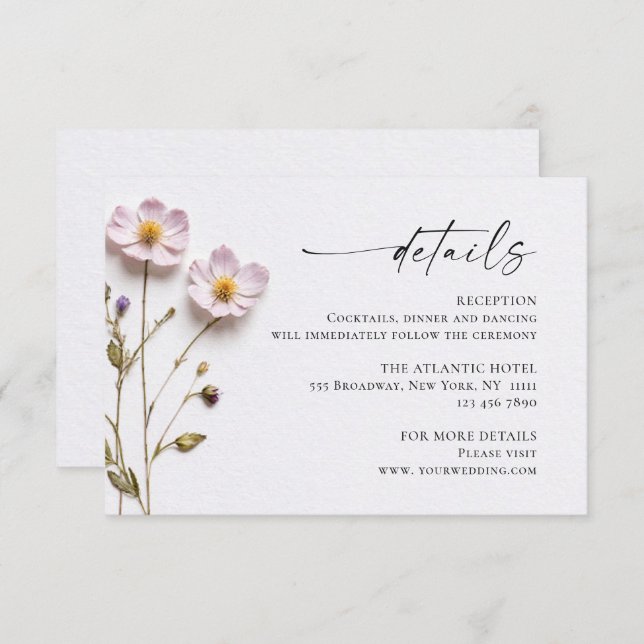 Tarjeta De Recepción Elegante acuarela Flores salvajes Detalles Bodas (Anverso / Reverso)