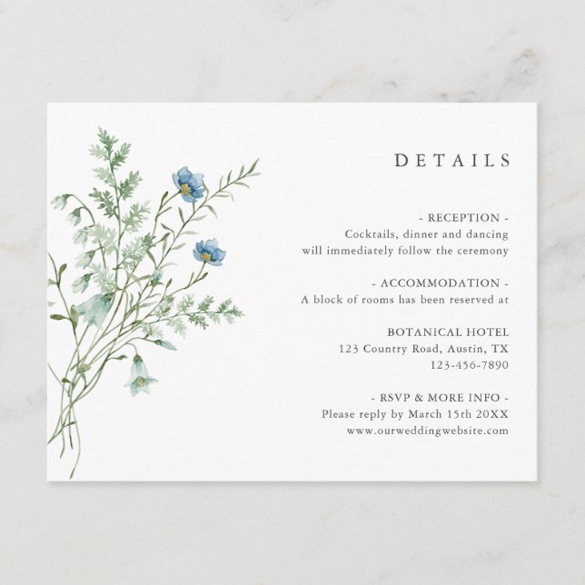 Tarjeta De Recepción Elegante acuarela Flores silvestres Bodas detalles (Anverso)