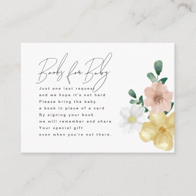 Tarjeta De Recepción Elegante acuarela Flores silvestres libros para be (Anverso)