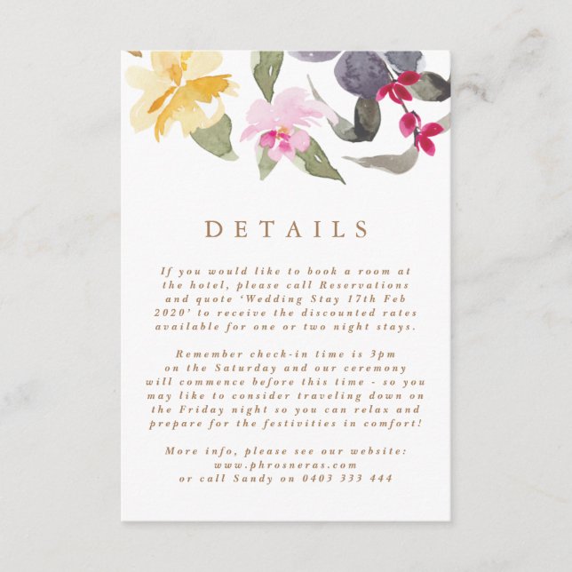 Tarjeta De Recepción Elegante acuarela Hermosos detalles Bodas (Anverso)