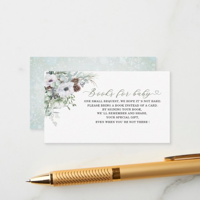 Tarjeta De Recepción Elegante acuarela invierno Anemones flores libros  (Anverso/Reverso In Situ)