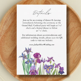 Tarjeta De Recepción Elegante acuarela Iris script boda detalles QR