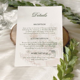 Tarjeta De Recepción Elegante acuarela Manor Garden Wedding Detalles