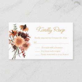 Tarjeta De Recepción elegante acuarela otoño floral rsvp boda dorado