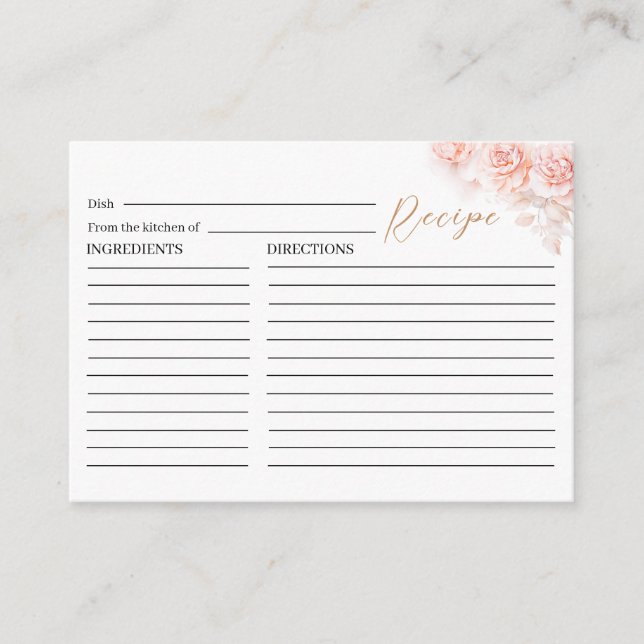Tarjeta De Recepción Elegante acuarela Pink Floral Receta (Anverso)