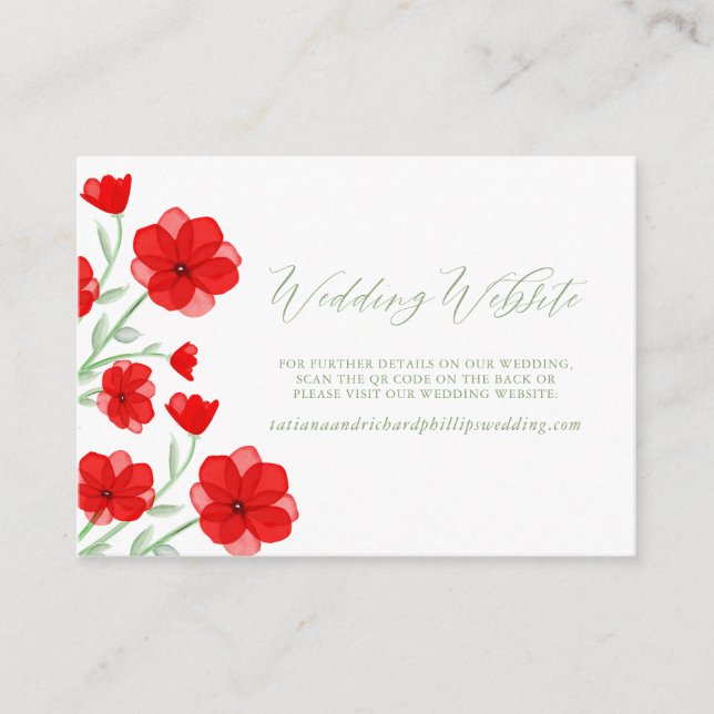 Tarjeta De Recepción Elegante acuarela Poppy Floral QR Code Website (Anverso)