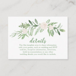 Tarjeta De Recepción Elegante acuarela Rosa de marfil detalles del Boda