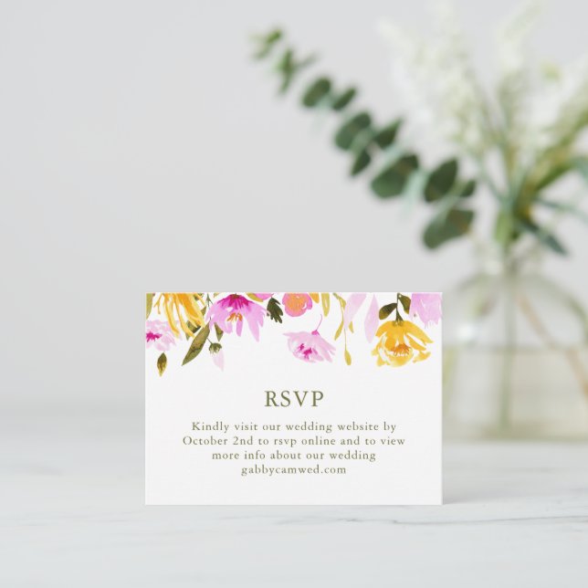 Tarjeta De Recepción Elegante acuarela rosa Floral Wedding RSVP QR (Anverso de pie)