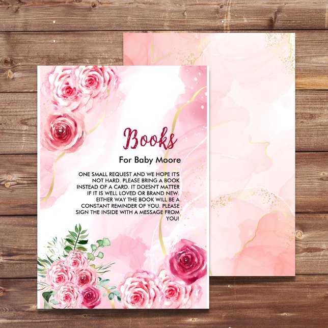 Tarjeta De Recepción Elegante acuarela Rosa Rosado Libros De Bebé (Subido por el creador)