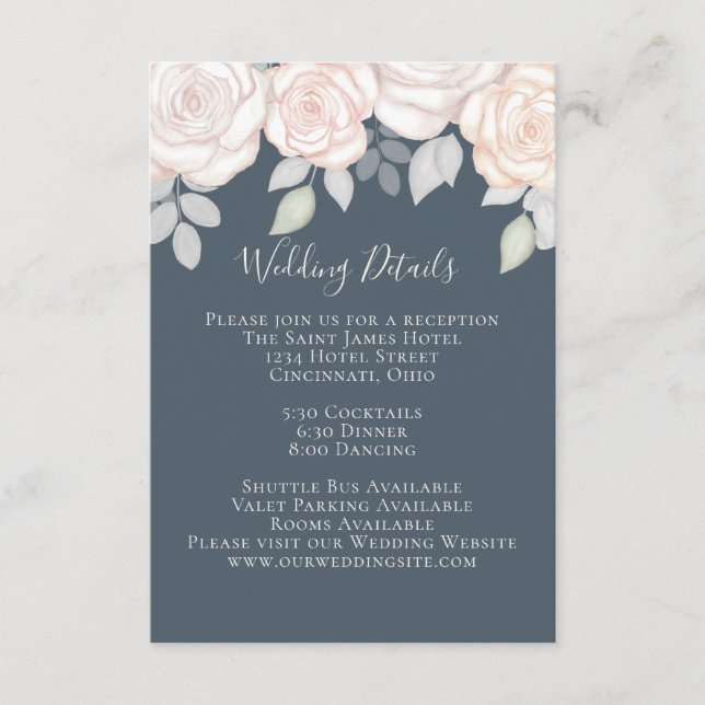 Tarjeta De Recepción Elegante acuarela Rubor Floral Calligraphy Photo (Anverso)
