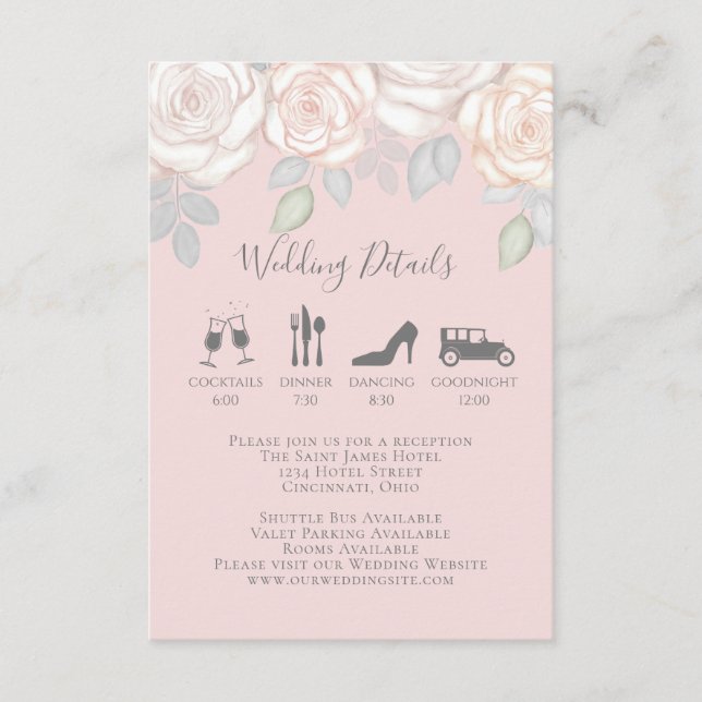Tarjeta De Recepción Elegante acuarela Rubor Floral Calligraphy Photo (Anverso)