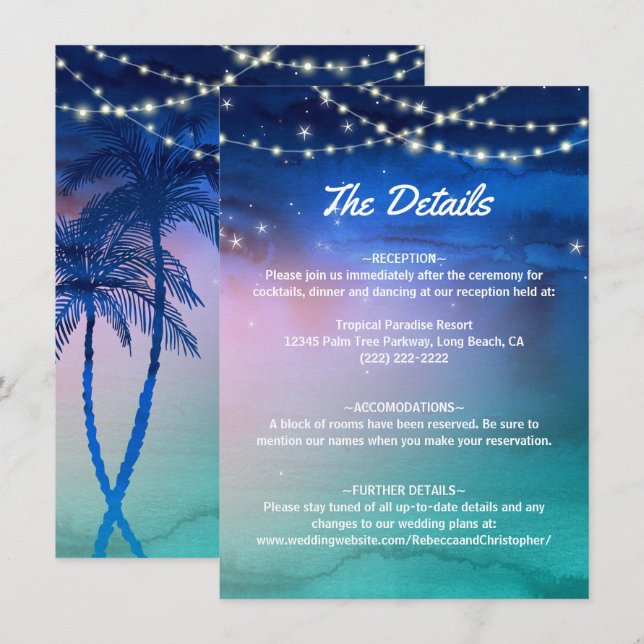 Tarjeta De Recepción Elegante acuarela Tropical Beach Wedding (Anverso / Reverso)
