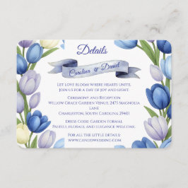 Tarjeta De Recepción Elegante acuarela Tulip Wreath Boda Marfil Azul