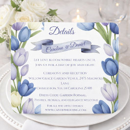 Tarjeta De Recepción Elegante acuarela Tulip Wreath Boda Marfil Azul