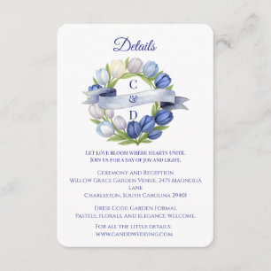 Tarjeta De Recepción Elegante acuarela Tulip Wreath Boda Marfil Azul
