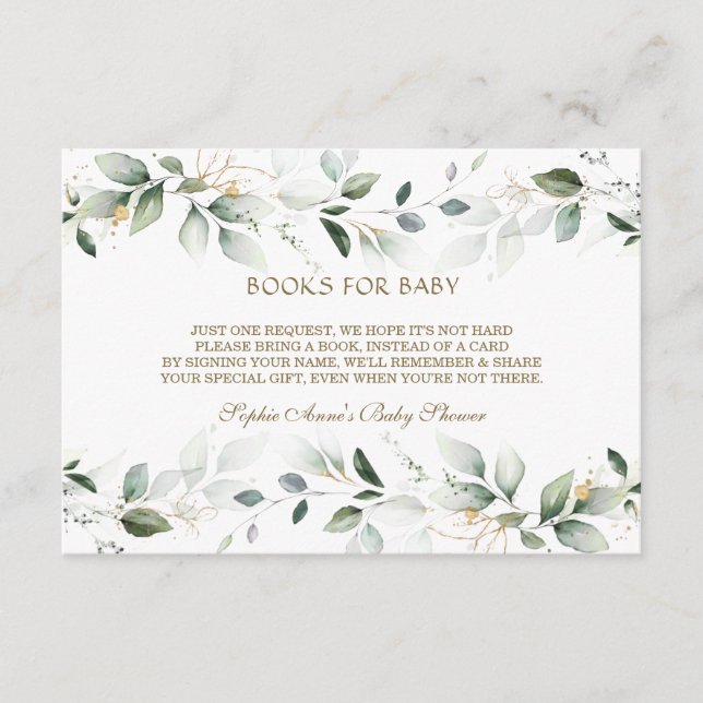 Tarjeta De Recepción Elegante acuarela Verdor Libros De Oro Para El Beb (Anverso)