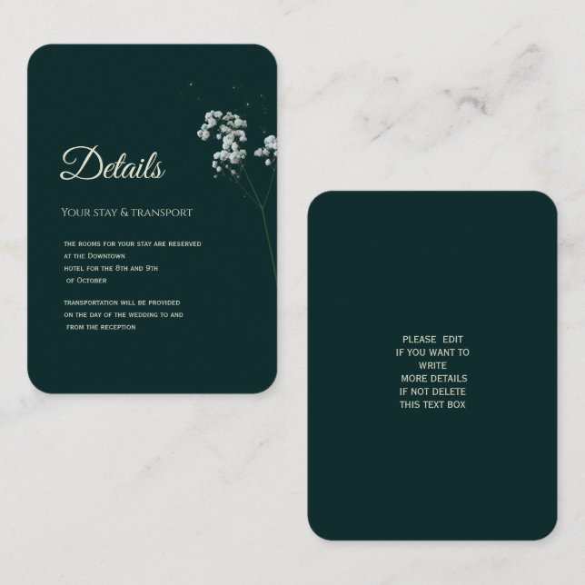 Tarjeta De Recepción Elegante aliento de bebé verde esmeralda (Anverso / Reverso)