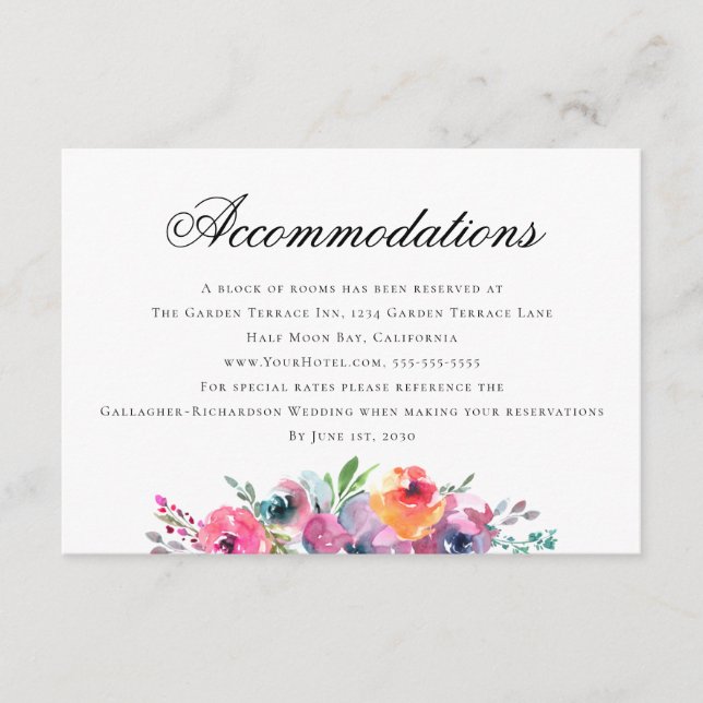 Tarjeta De Recepción Elegante Alojamiento Acuático Floral Boda (Anverso)