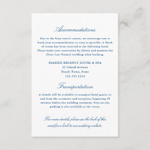 Tarjeta De Recepción Elegante Alojamiento Azul Naval Transporte QR