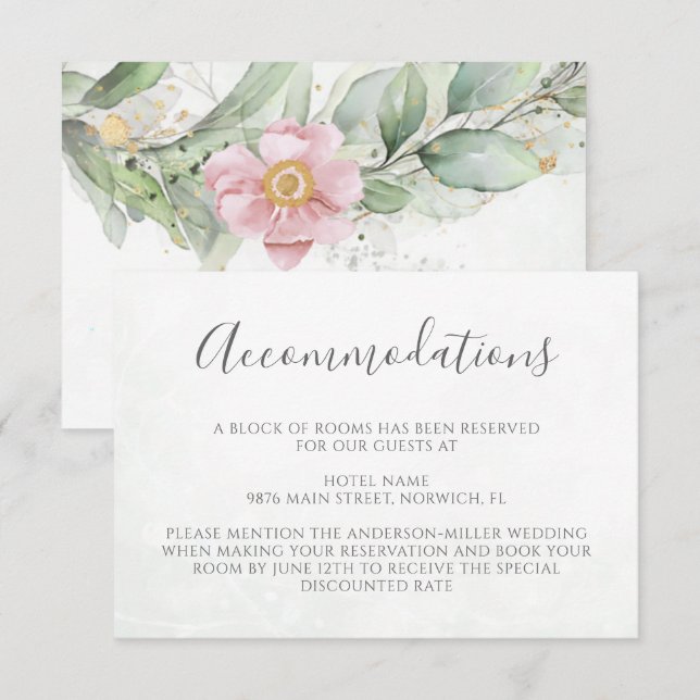 Tarjeta De Recepción Elegante alojamiento Boda Eucalyptus Greenery (Anverso / Reverso)