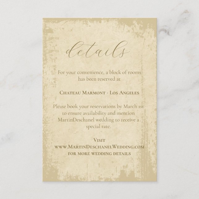Tarjeta De Recepción Elegante Alojamiento Boda Grunge Fuera De Blanco (Anverso)