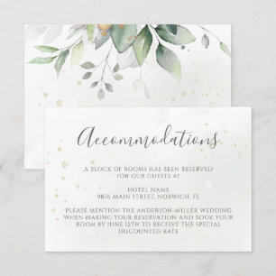 Tarjeta De Recepción Elegante alojamiento Eucalyptus Greenery Gold