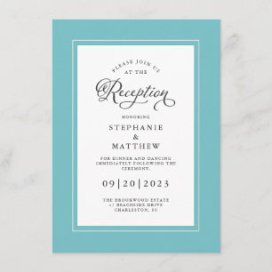 Tarjeta De Recepción Elegante Aqua Blue Wedding Moda Fronteras